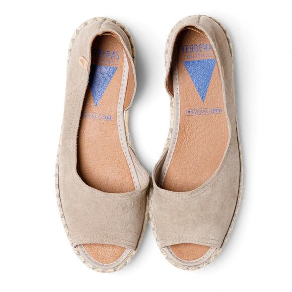 Verbena 'Cruz' Taupe Suede Espadrilles Women's 40 / US 8 Open Toe Slip On Flat - Picture 4 of 10